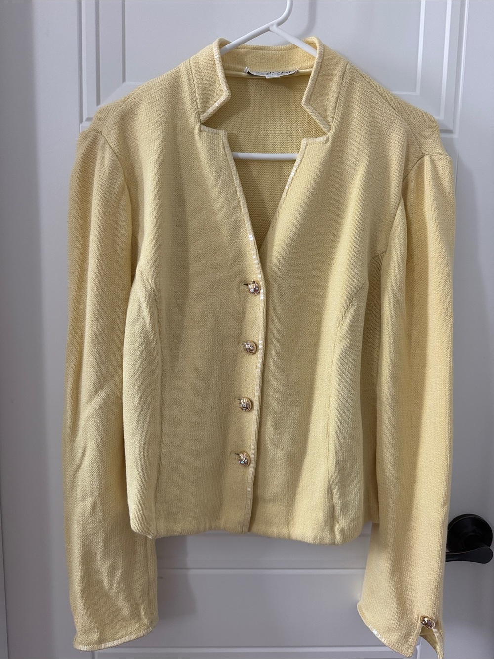 St. John Pale Yellow Knit Blazer with Gold-Tone Buttons